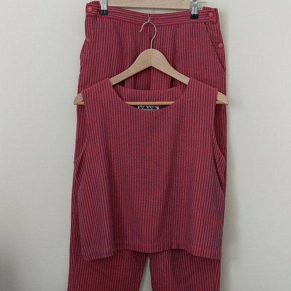 Vintage Tops - Vintage Handwoven Cotton Striped Tank and Pants M